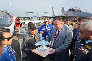 Inspection of the Yak-130 combat training aircraft manufactured by Irkut Corporation at the international exhibition of aerospace and naval equipment (LIMA 2019) held in Malaysia (Langkawi island) by Prime Minister M. Mahathir.